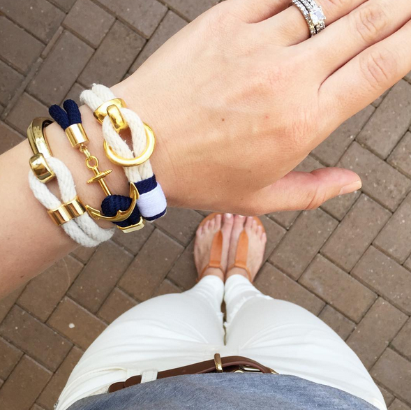 Deckard - Ivory/Navy/White/Gold - Nautical Rope Bracelet: M