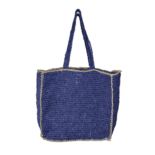 Navy Woven Jute Tote Bag