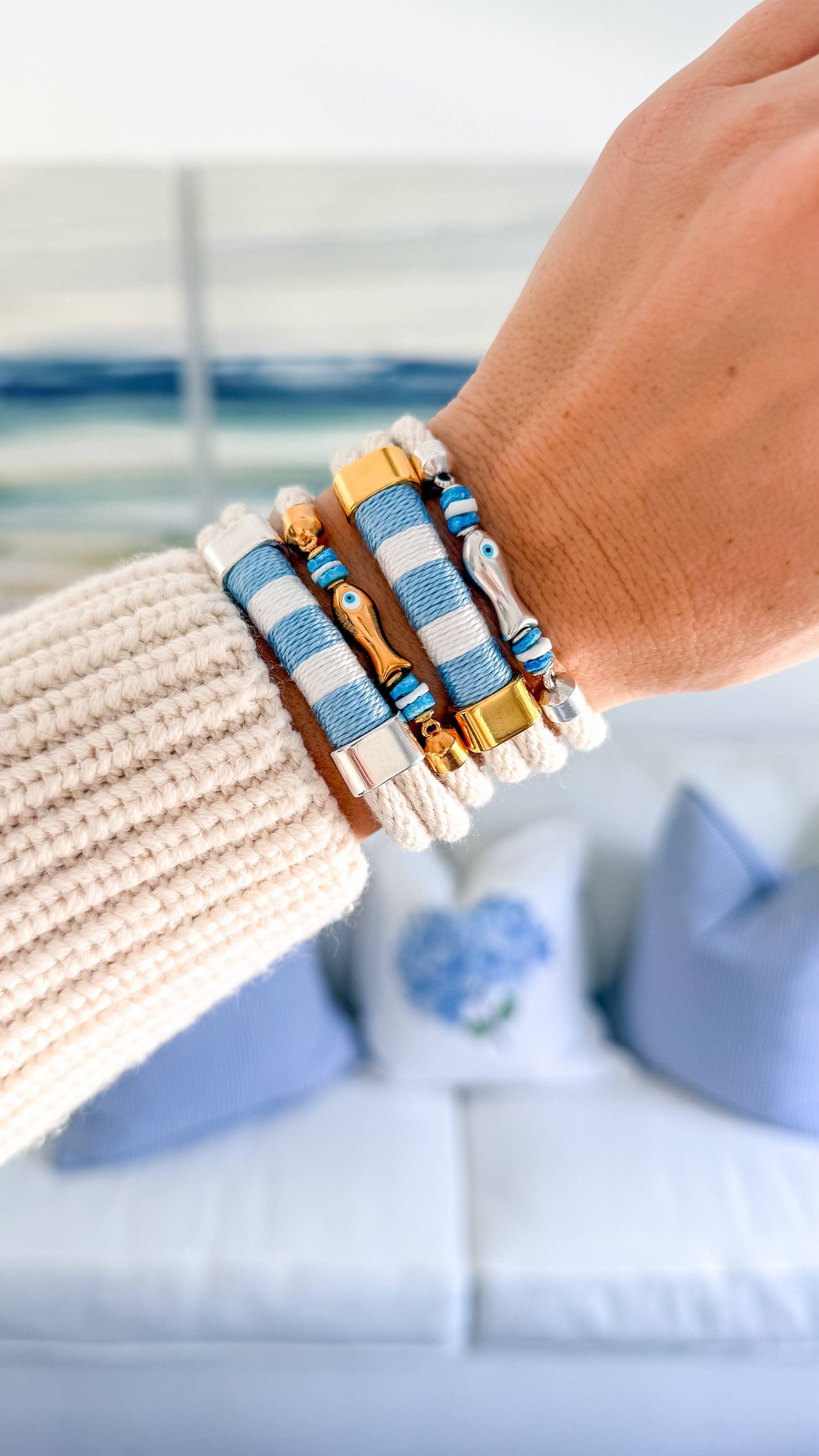 Chappie - Ivory/Gold - Nautical Fish Rope Bracelet: M