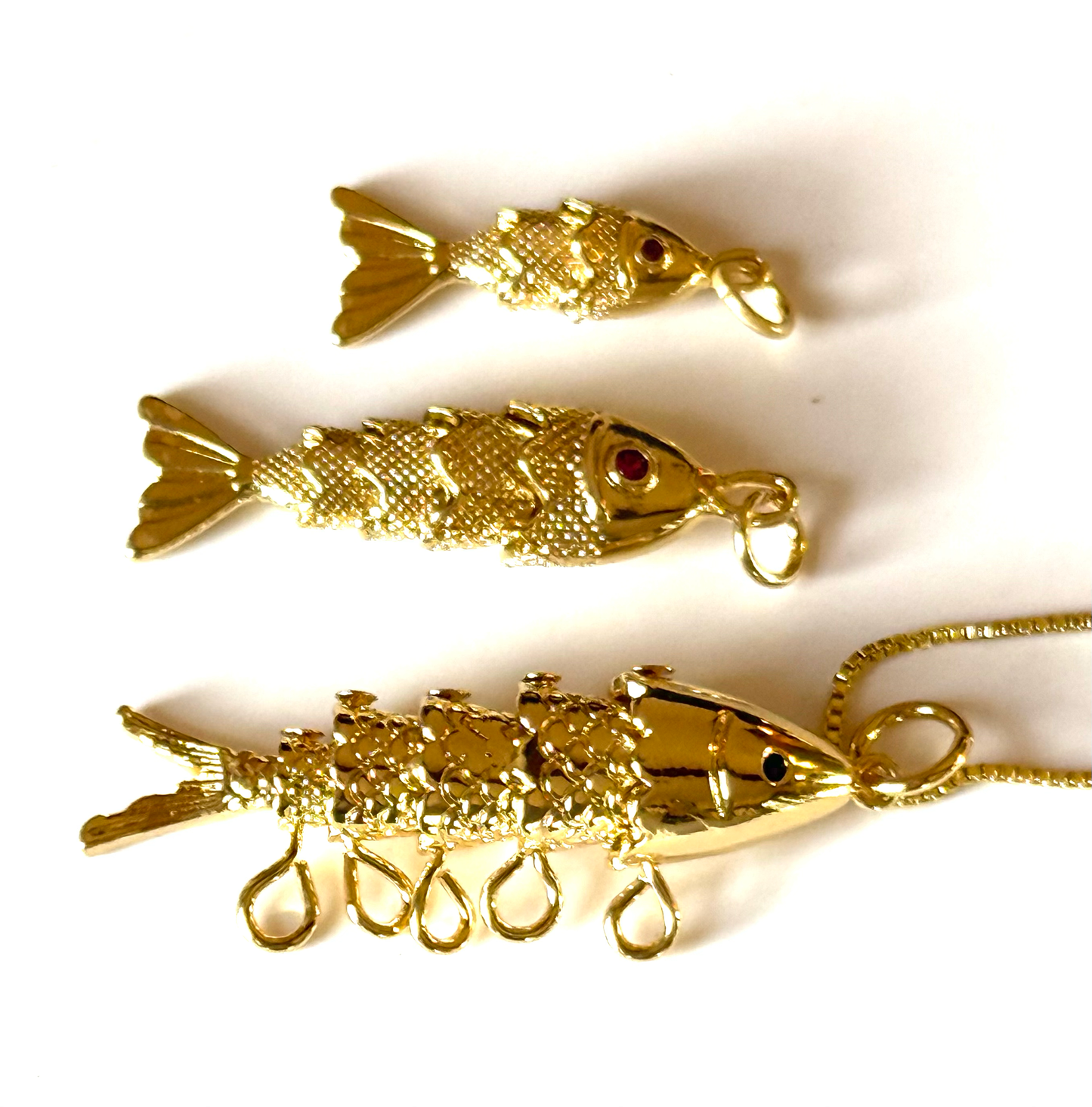 Lure- 14K Gold Steel Articulated Portuguese Fish Necklace : Large