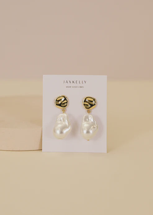 Abstract Pearl & Gold Drop Earrings