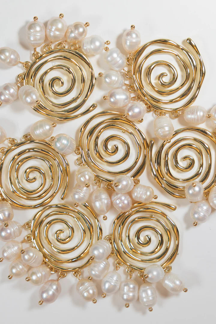 Golden Swirl Pearl Drop Earrings