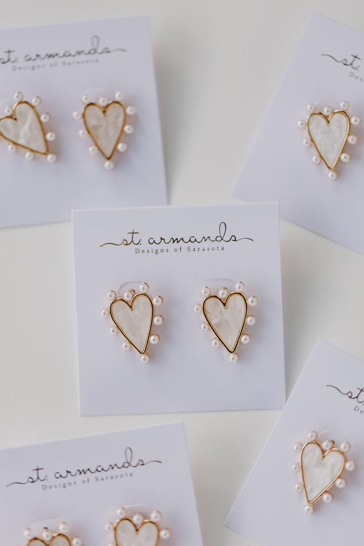 Pearl Studded Pink Heart Earrings
