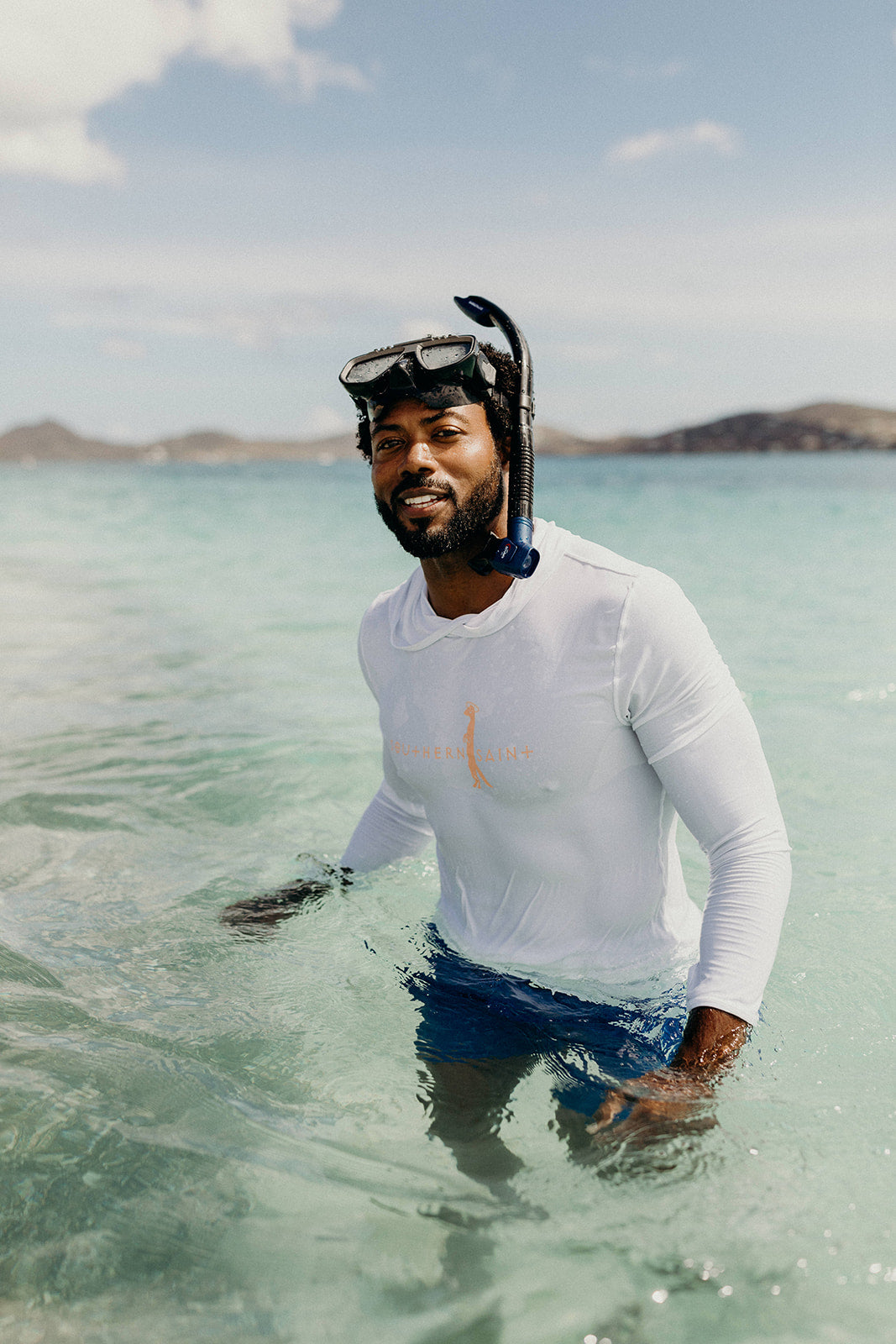 Men's Semi-Fitted Hooded Sun Shirt | White