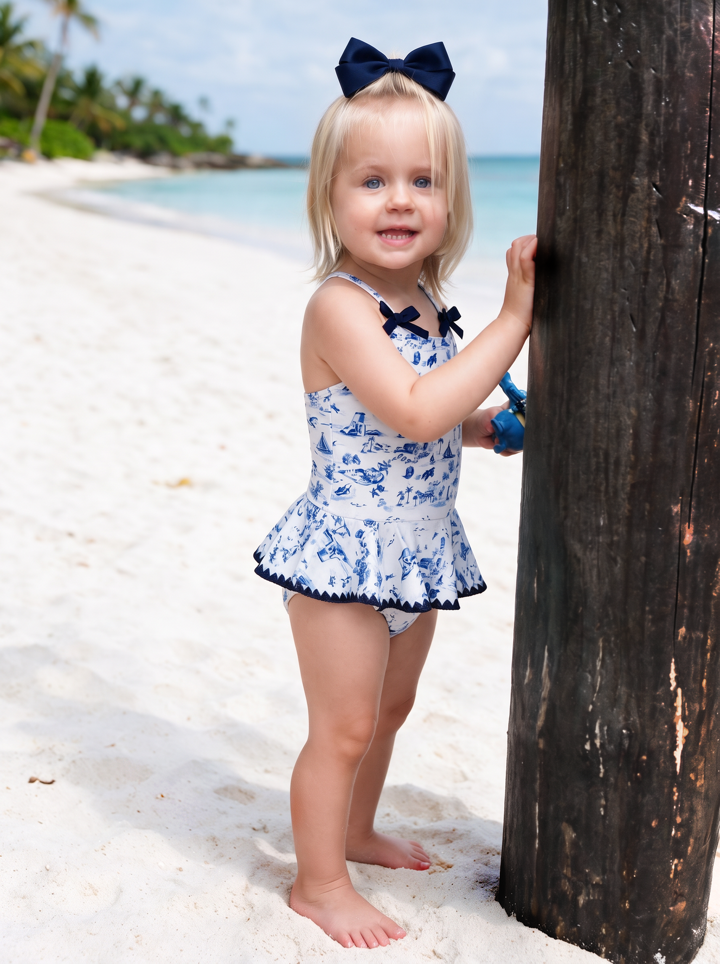 Girls Little Island Toile Ruffle Swimsuit