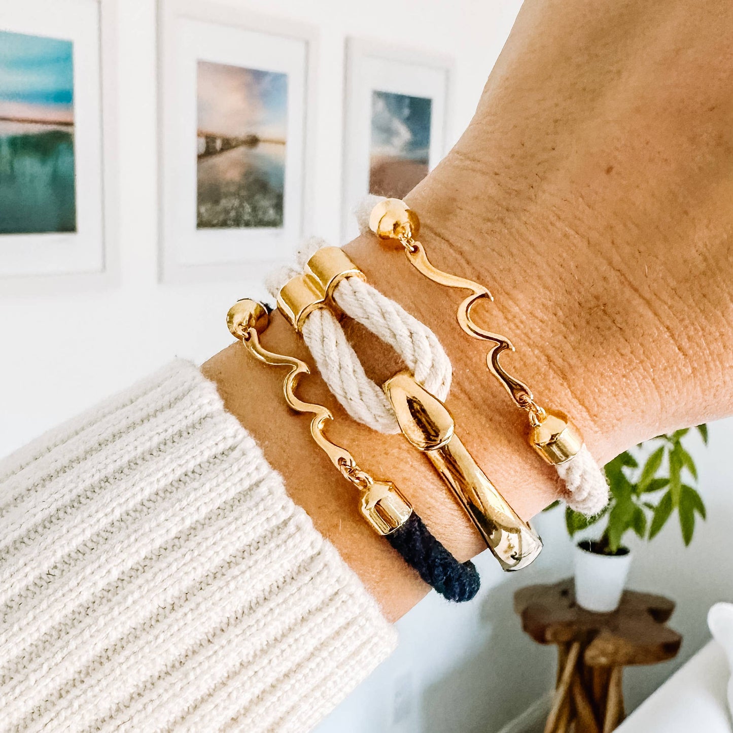 Madaket - Ivory/Gold - Nautical Rope Bracelet: M