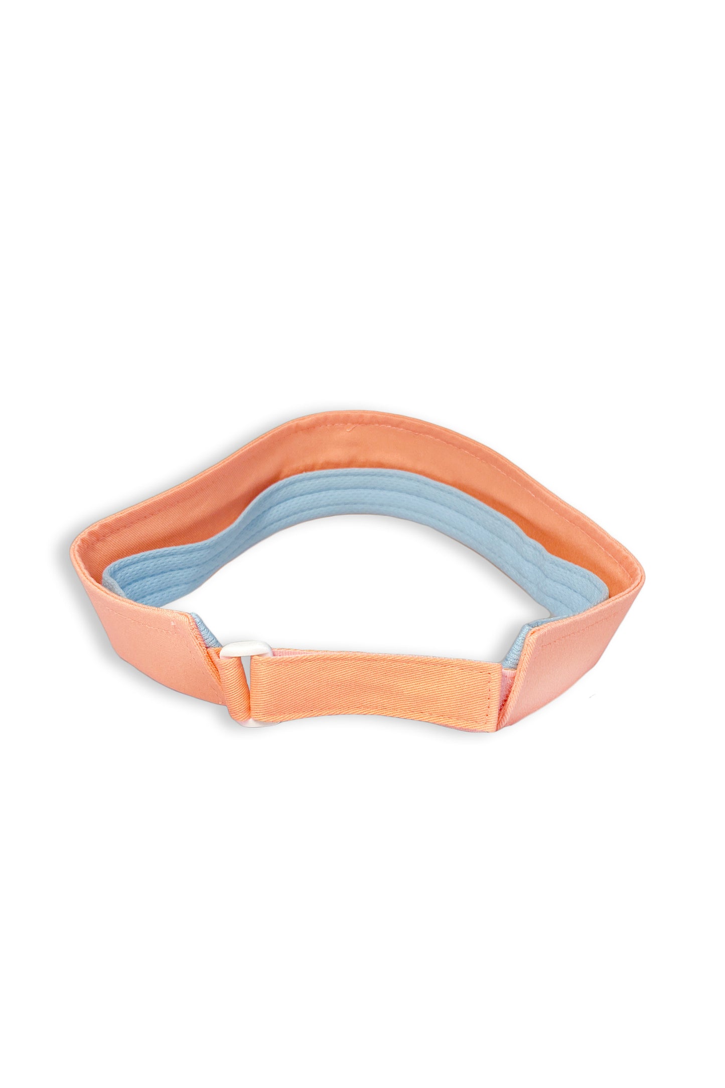 Our favorite visor is perfect for running, golfing, hiking, or serving it up during tennis! Mesh band that helps keep you cool and soaks up all that hard work. Southern Saint embroidered on the front. Shown in our Perfect Peach with Chambray embroidery.
