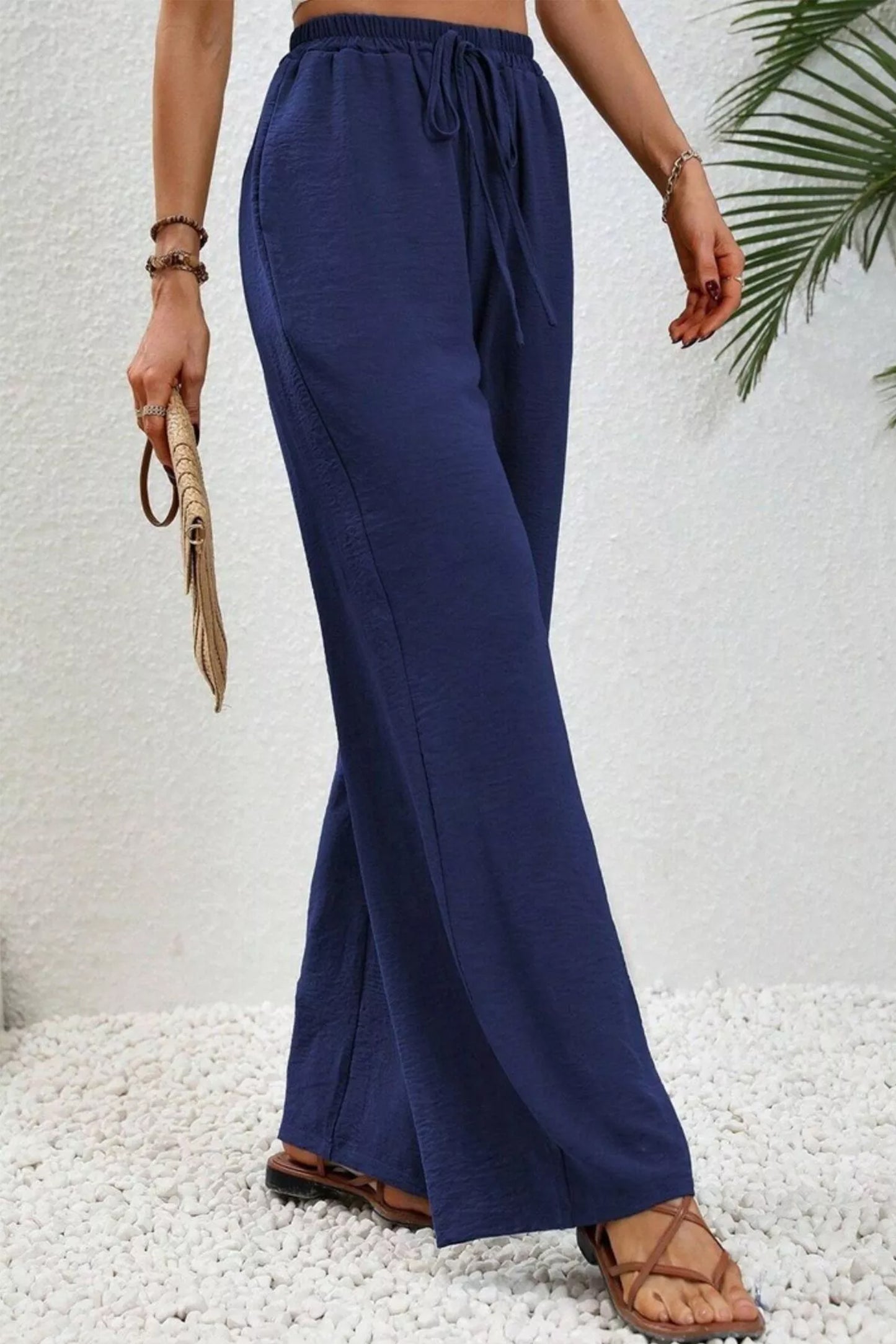 Casual Drawstring Wide Leg Pants