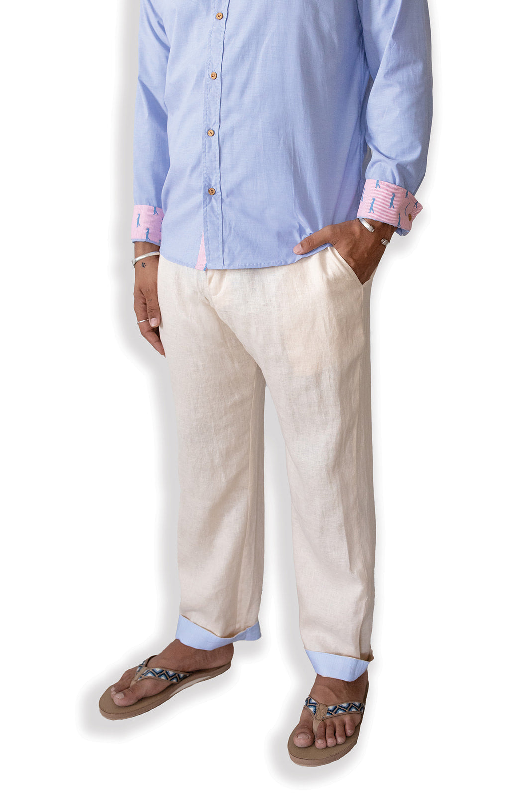 Pantalón con puños de lino | Crema De Coco