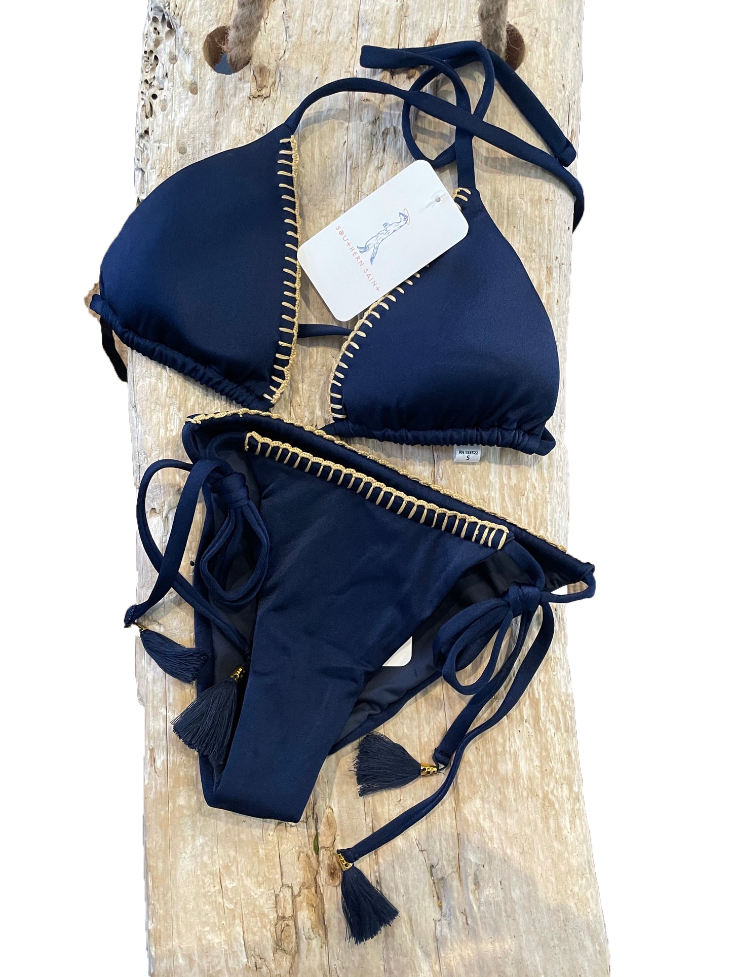 Navy/Gold Crochet Triangle Top