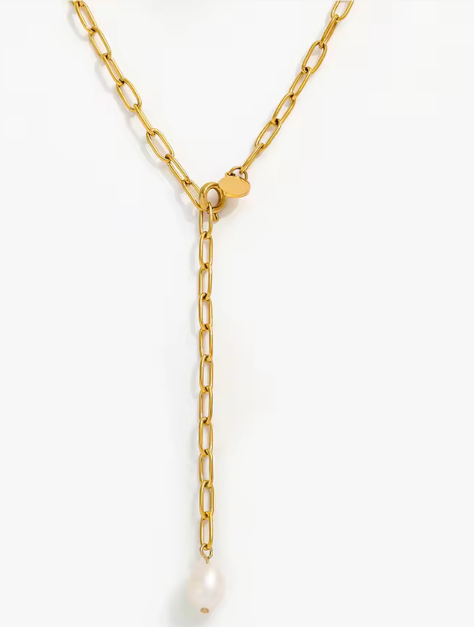 Pearl Simple Lariat Waterproof PVD natural Fresh Water Pearl