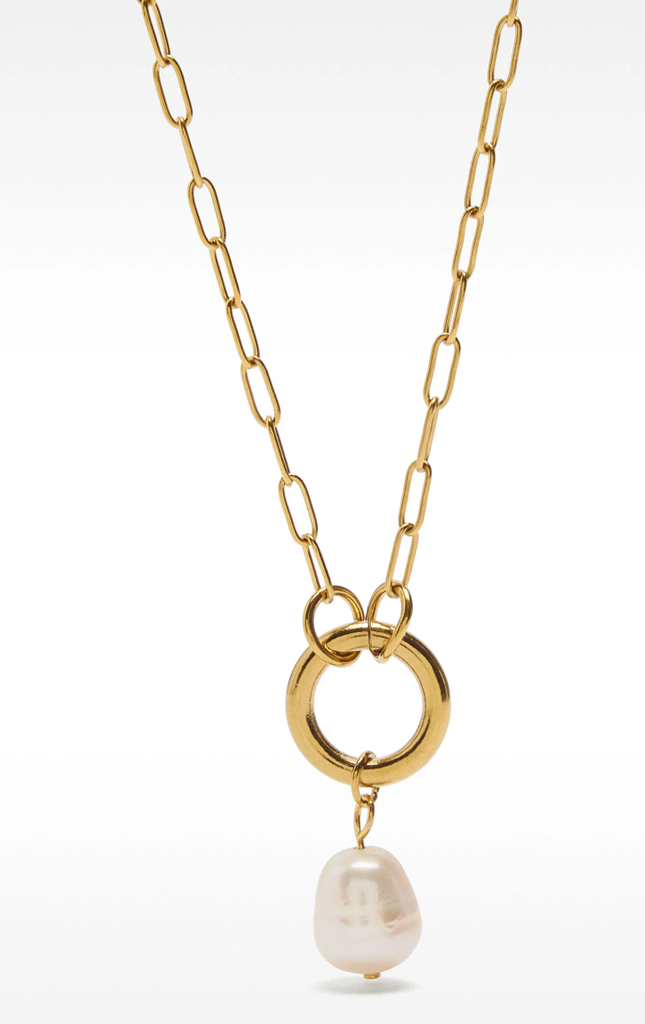 Pearl Necklaces Perfection 18K PVD Gold: Paperclip