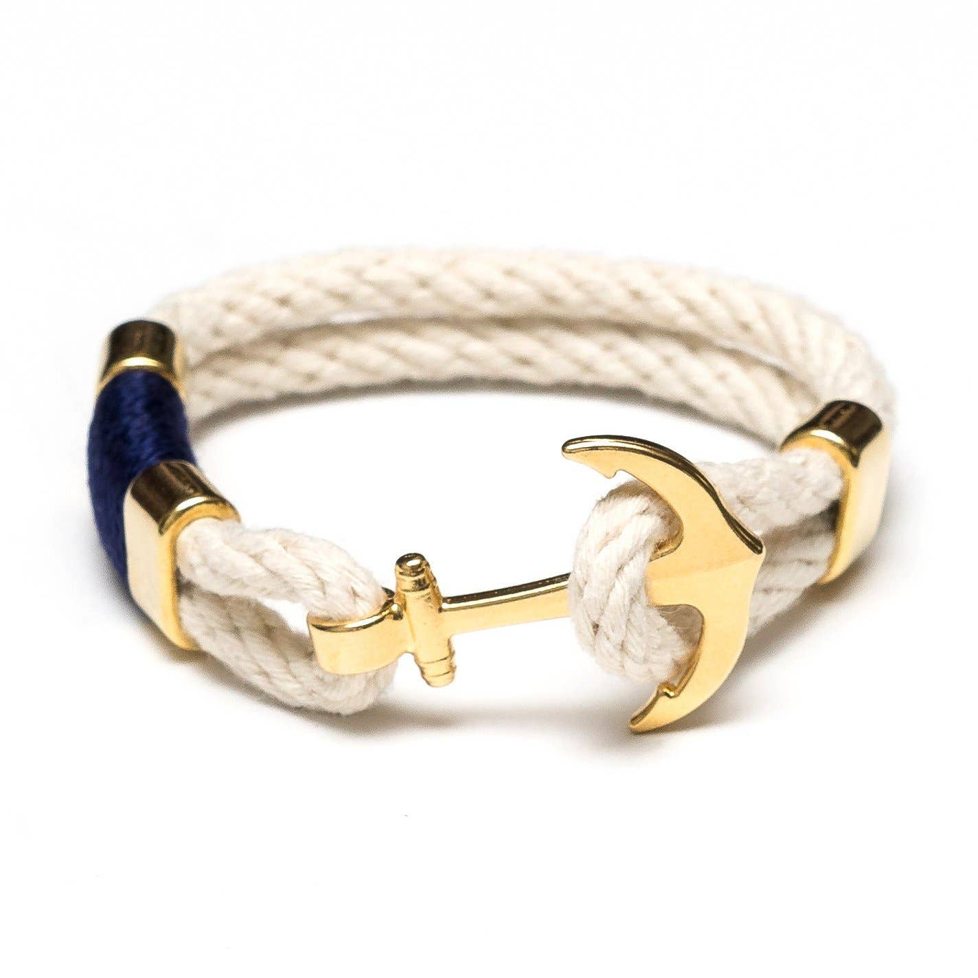 Waverly - Ivory/Navy/Gold - Nautical Rope Anchor Bracelet: M