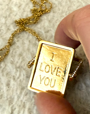 EYE LOVE U- Flip Pendant CZ necklace- 14K Gold 