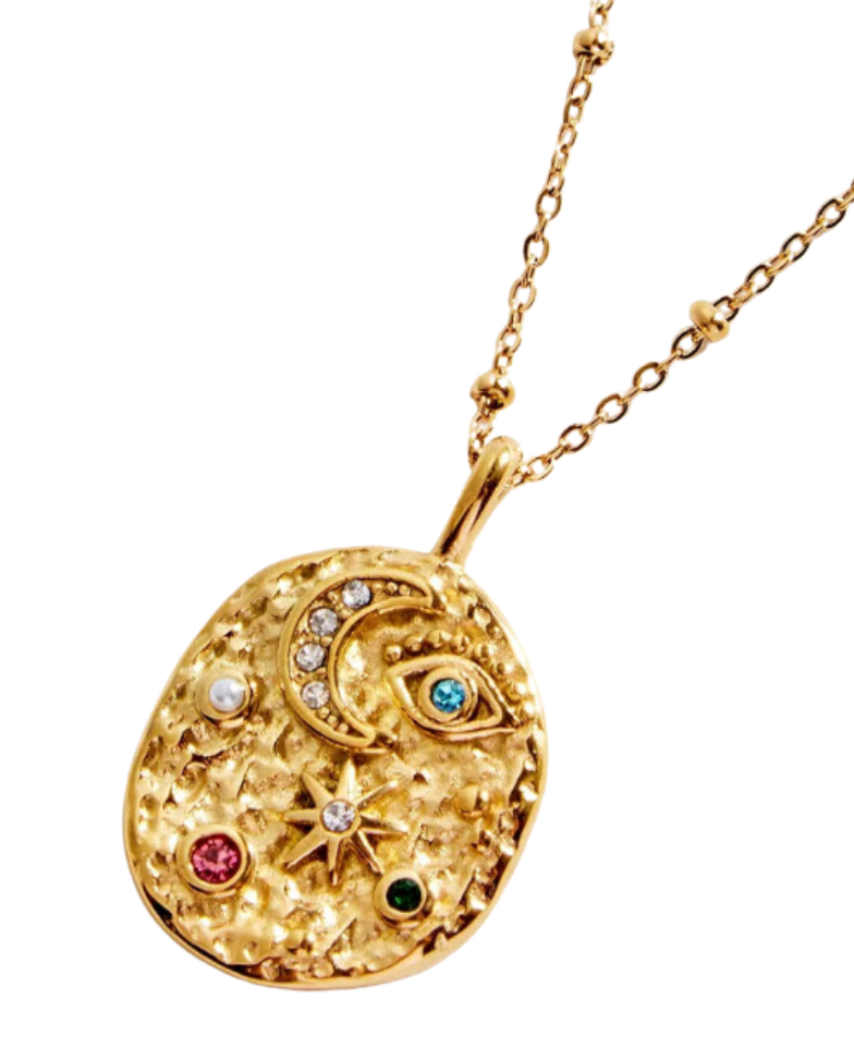 Confetti Coin- Evil Eye- Moon and Stars- Stainless Steel 14K