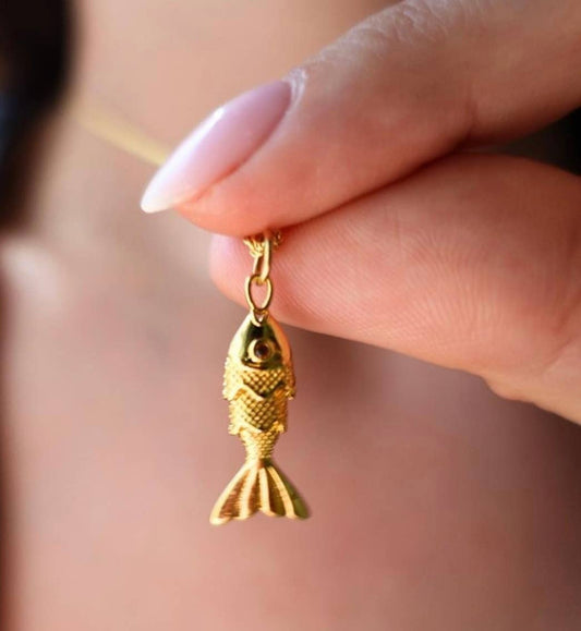 Lure- 14K Gold Steel Articulated Portuguese Fish Necklace : Large