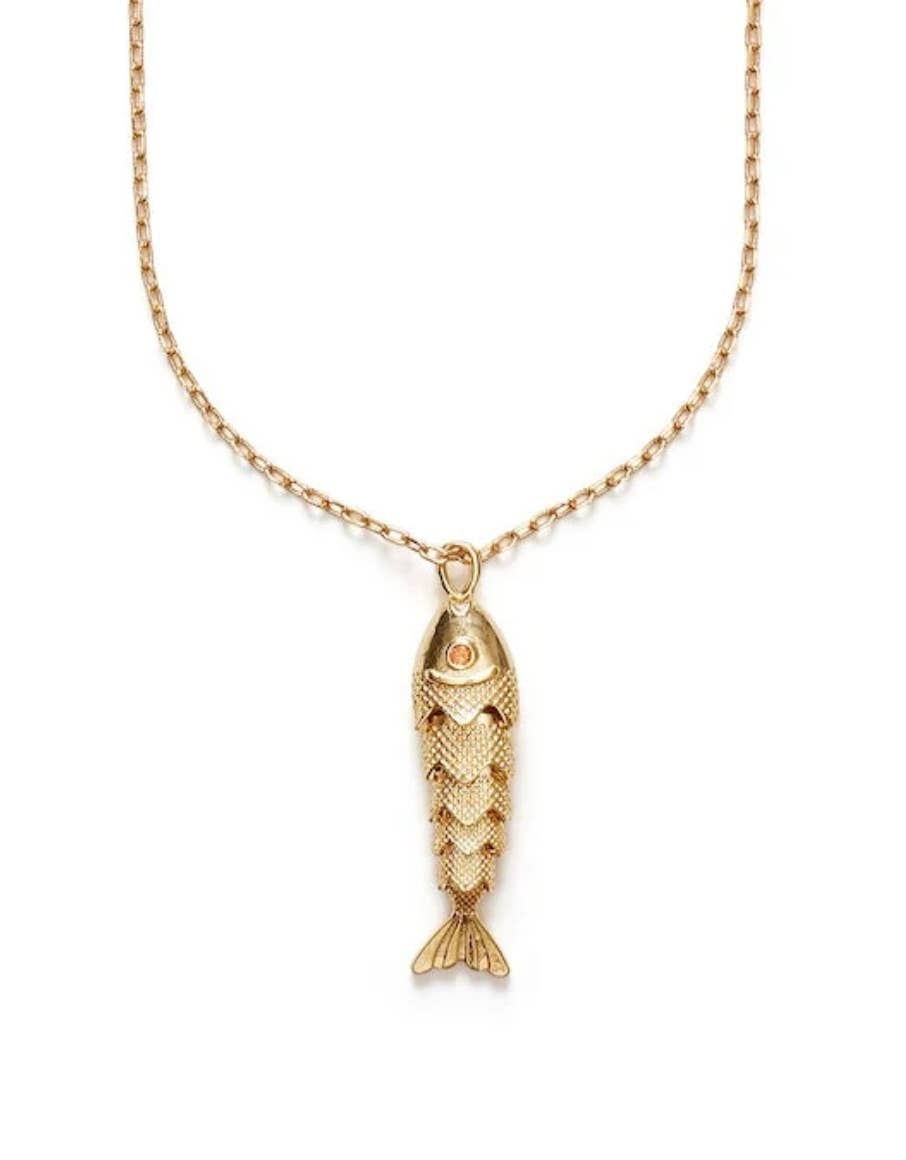 Lure- 14K Gold Steel Articulated Portuguese Fish Necklace : Large