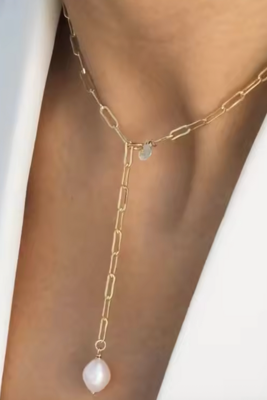 Pearl Simple Lariat Waterproof PVD natural Fresh Water Pearl