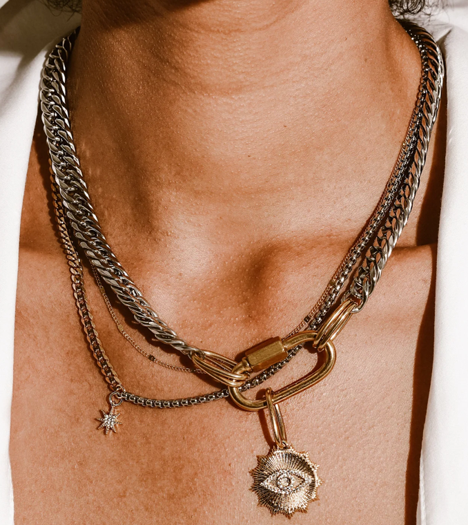 Evil Eye Carabiner 2 in 1 3 stand Necklace-PVD: 2stand
