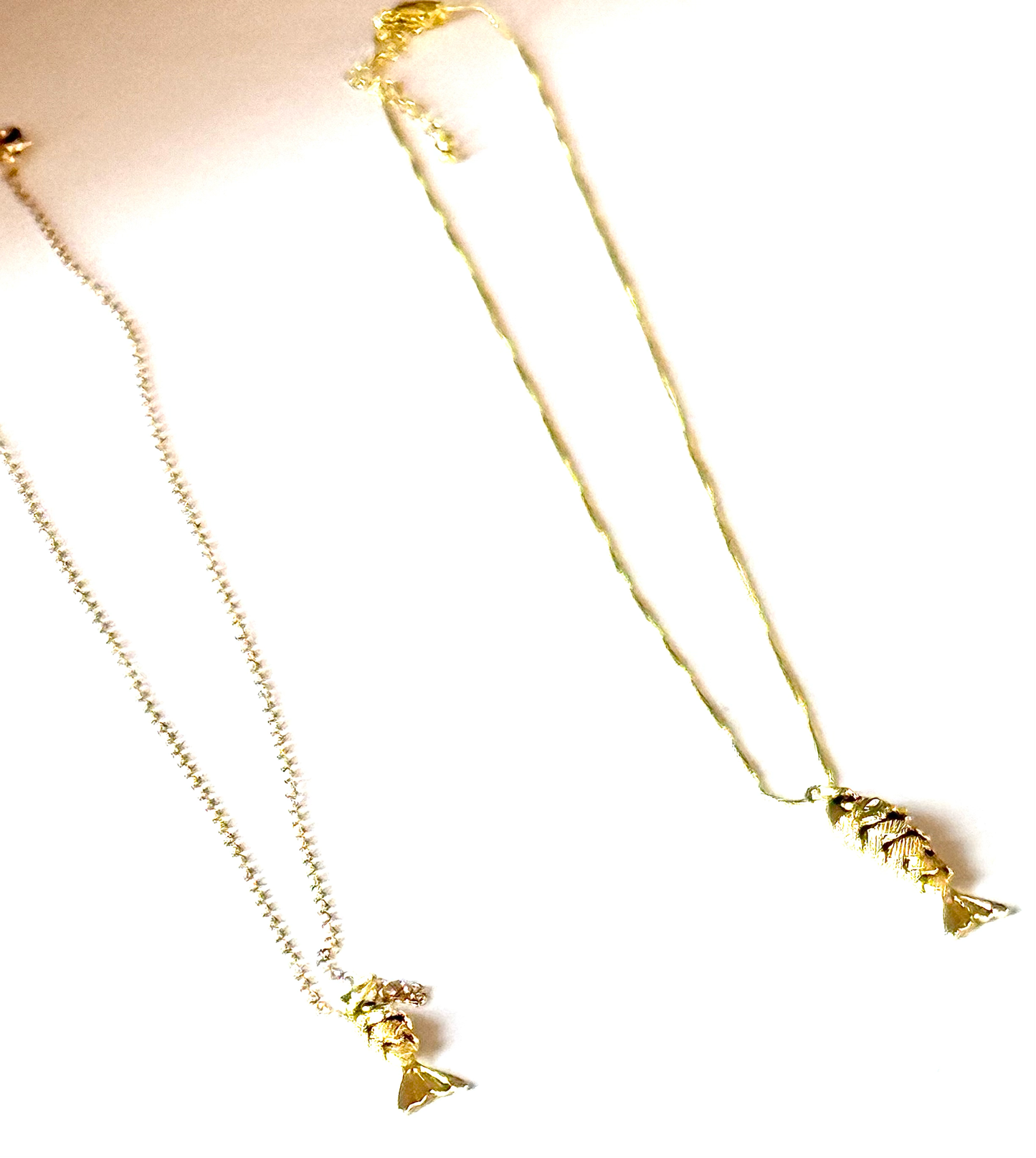 Lure- 14K Gold Steel Articulated Portuguese Fish Necklace : Large