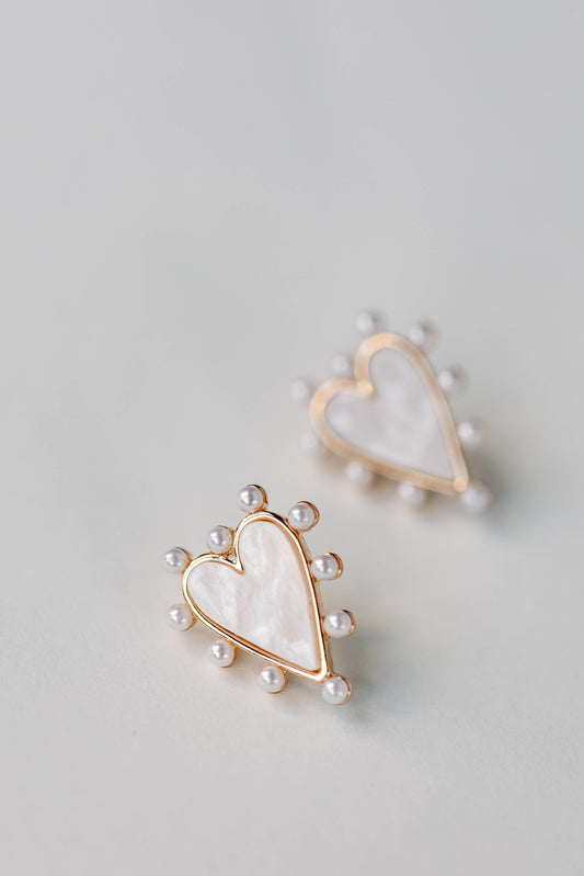 Pearl Studded Pink Heart Earrings