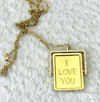 EYE LOVE U- Flip Pendant CZ necklace- 14K Gold 