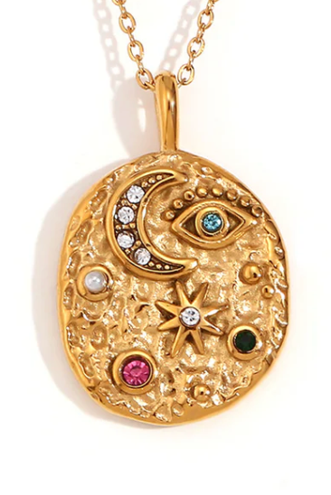 Confetti Coin- Evil Eye- Moon and Stars- Stainless Steel 14K