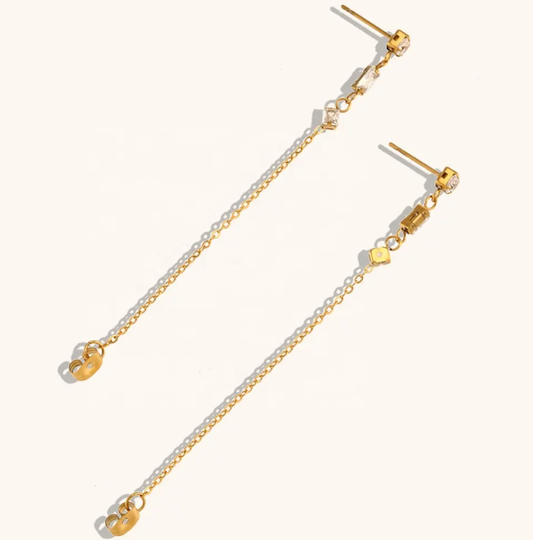 Unchained Drop Earring- 3 CZ station Chain PVD