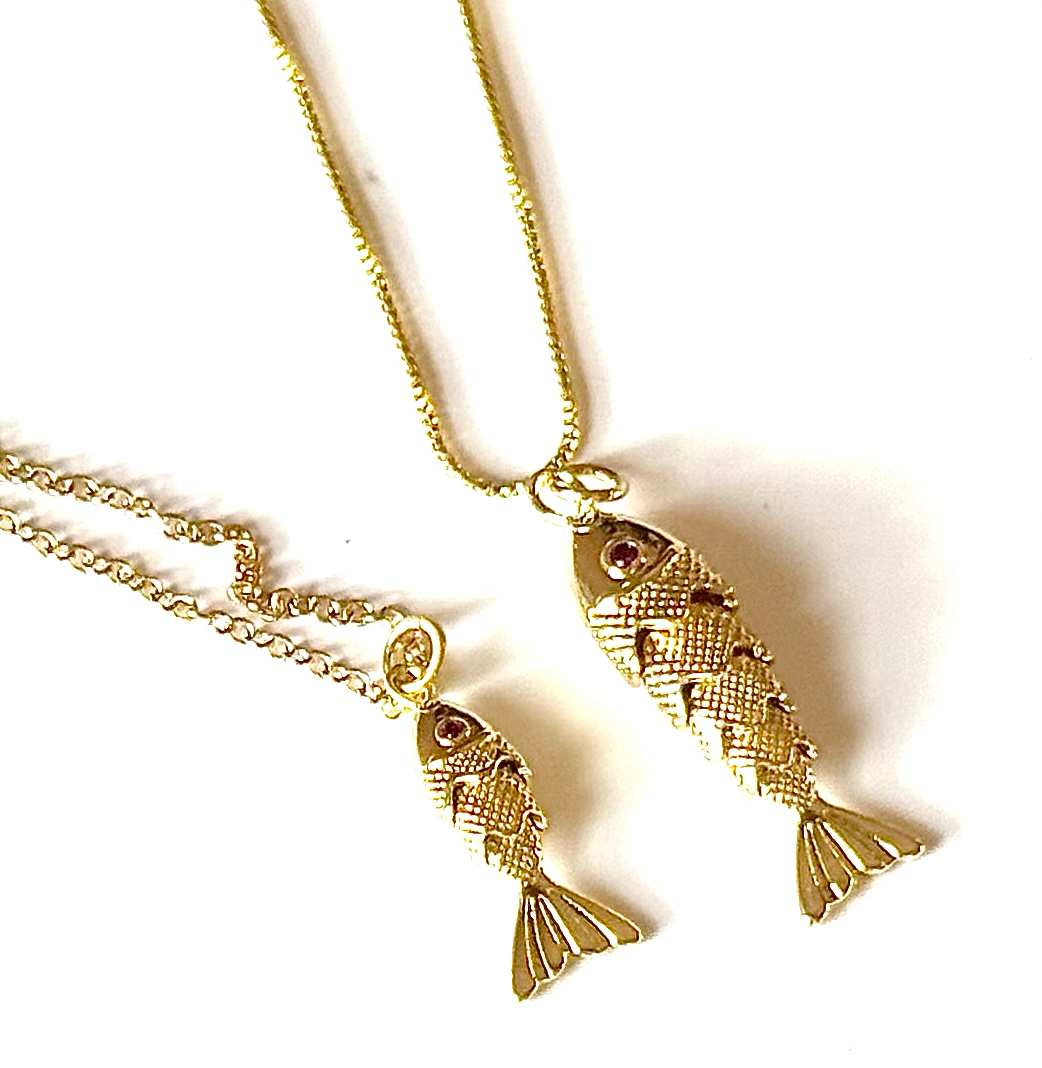 Lure- 14K Gold Steel Articulated Portuguese Fish Necklace : Large