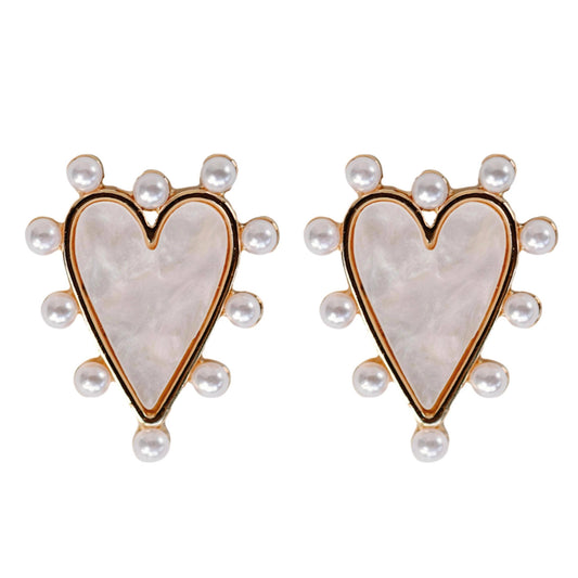 Pearl Studded Pink Heart Earrings