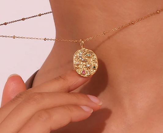 Confetti Coin- Evil Eye- Moon and Stars- Stainless Steel 14K