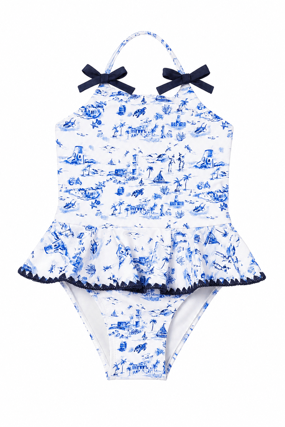 Girls Little Island Toile Ruffle Swimsuit