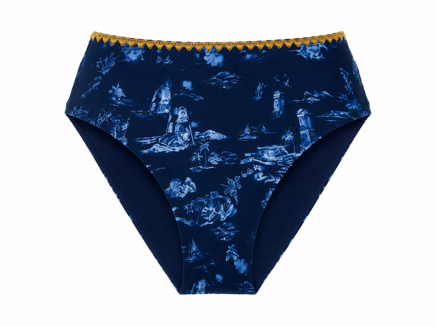 The Perry Swim Bottom in Navy Toile