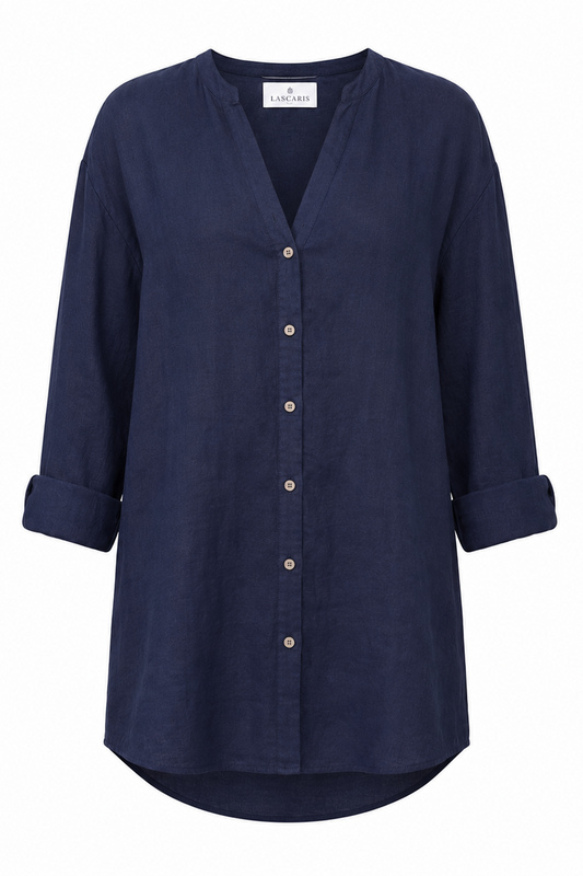 Linen Button Down Cover Up in Navy