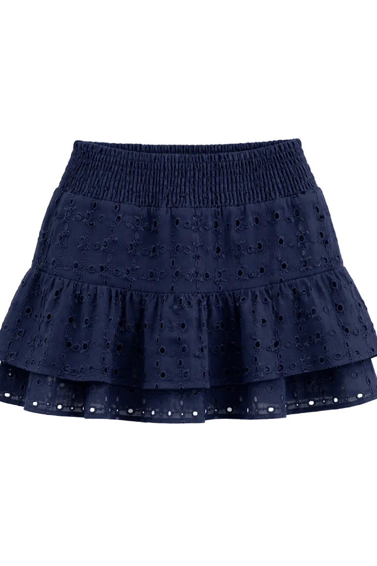Girls Eyelet Ruffle Skirt in Navy