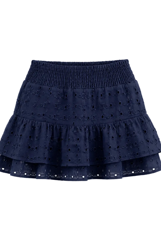Girls Eyelet Ruffle Skirt in Navy