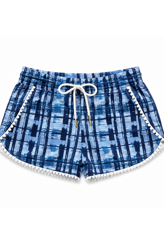 Girls Pom Pom Shorts in Passage Plaid