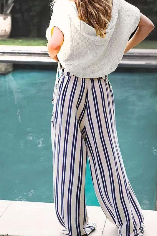 Striped Wide-Leg Drawstring Pants