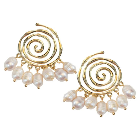 Golden Swirl Pearl Drop  Earrings