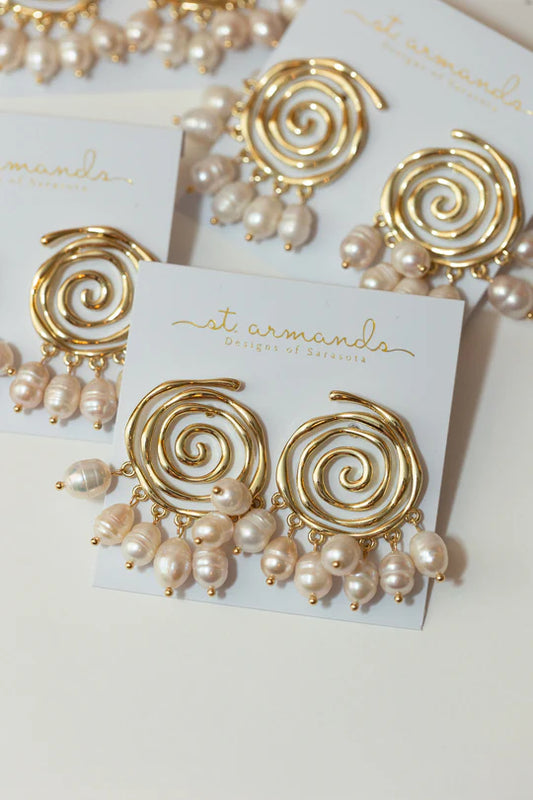 Golden Swirl Pearl Drop  Earrings