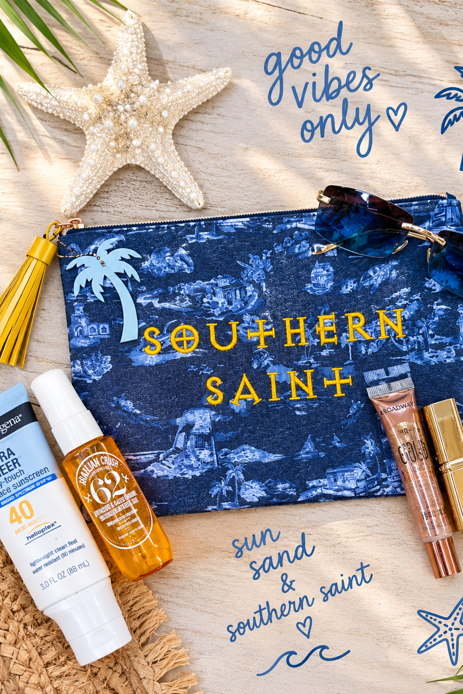 Navy Toile Saint Pouch