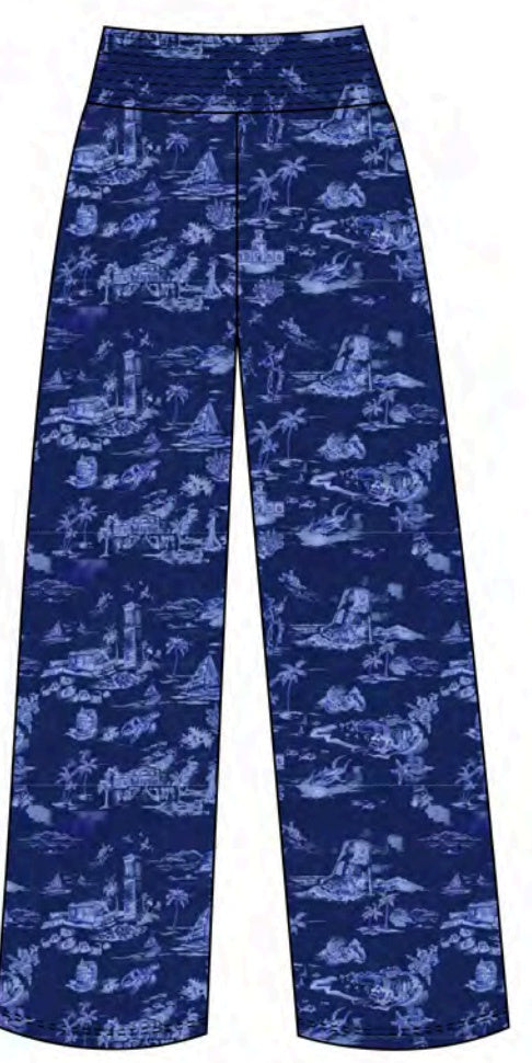 Womens Navy Toile Wide Leg Pant