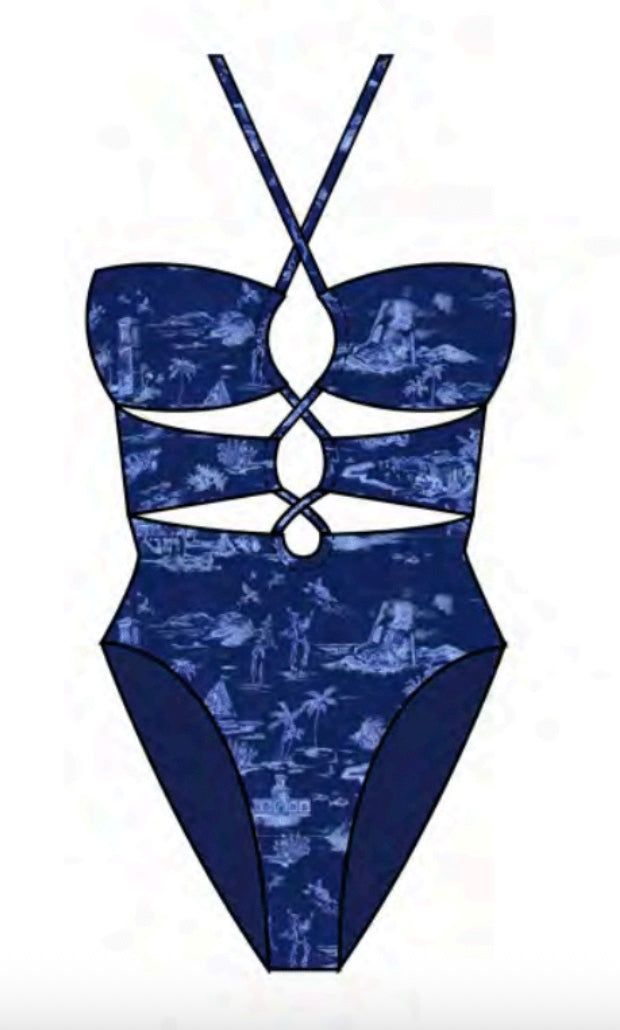 The Sirene Maillot in Navy Toile