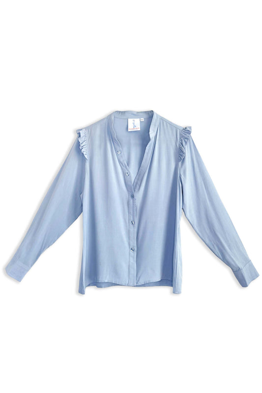 Women's Ruffle Button-up Top | Chambray