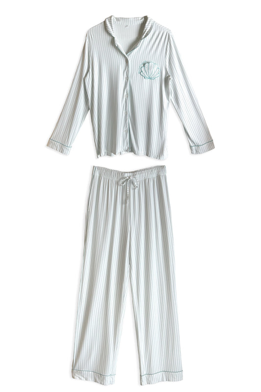Sea You Later Striped PJ Set | Mint/Wht Stripe