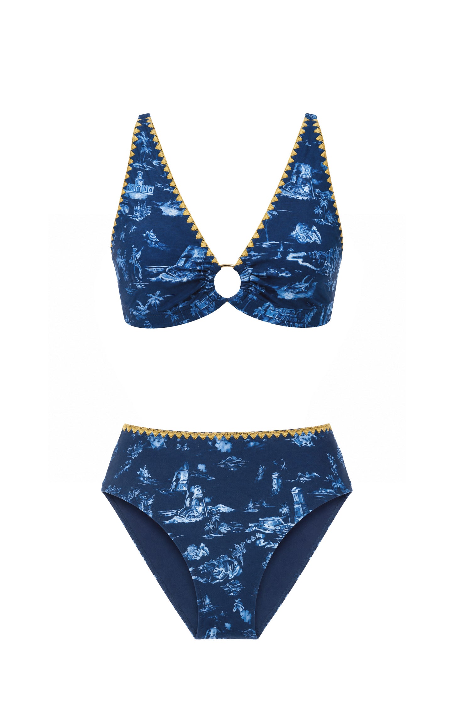 The Perry Swim Bottom in Navy Toile