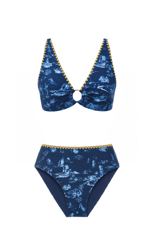 The Perry Swim Bottom in Navy Toile