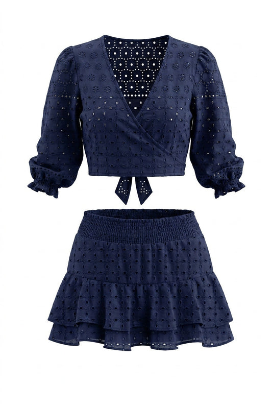 Navy Eyelet Ruffle Skirt