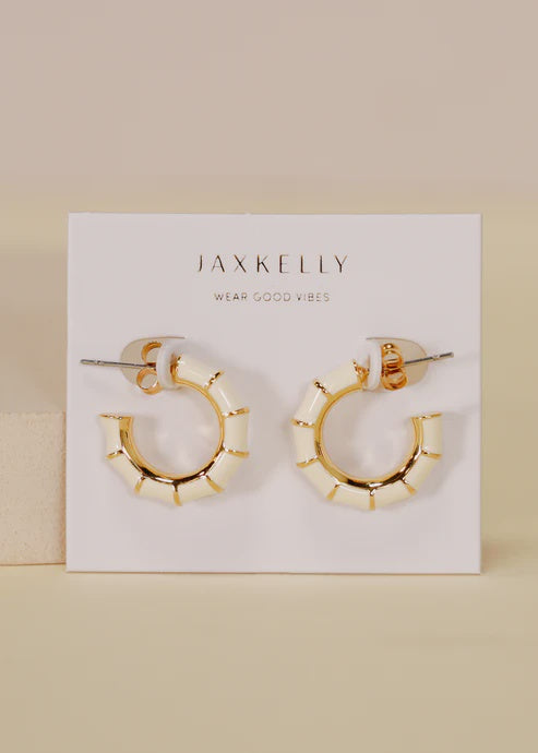 Vintage Hoop Earrings | Cream Enamel