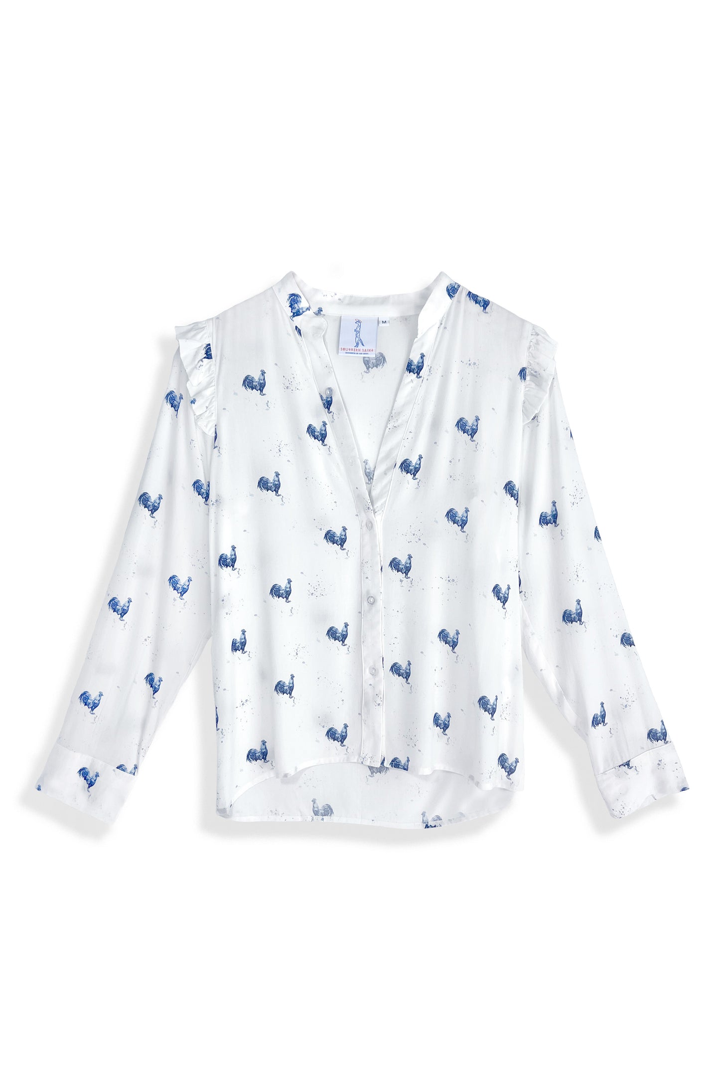 Women's Rooster Ruffle Button-up Top